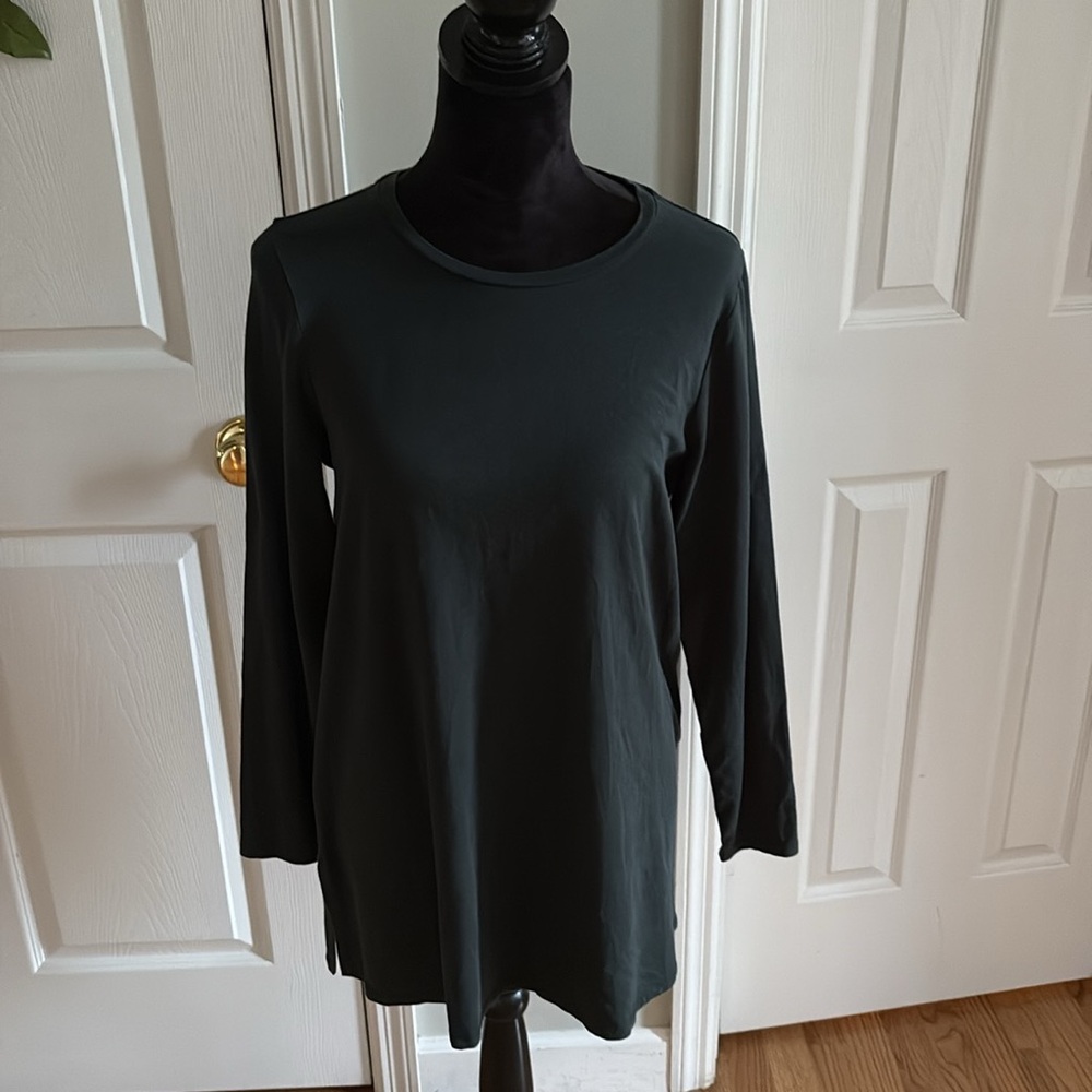 NWOT Eileen Fisher Dark Green Long Sleeve Stretch Top/ Tunic- Size Petite Large
